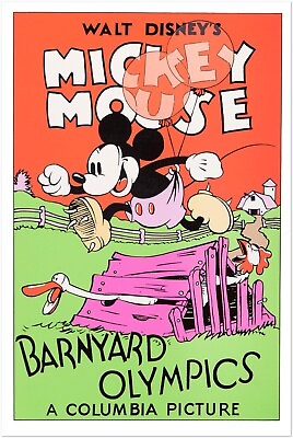 #ad Disney Mickey Mouse Vintage Movie Poster Barnyard Olympics 1930#x27;s Era $12.99