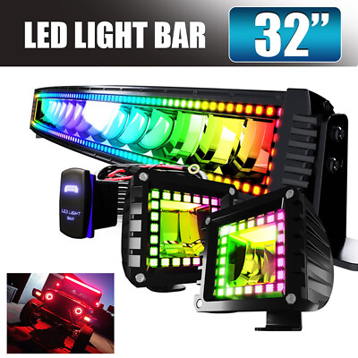 #ad 32inch 180W Off road Led Light Bar RGB Halo Chasingamp;Remote Kits For SUV Pickup $179.99