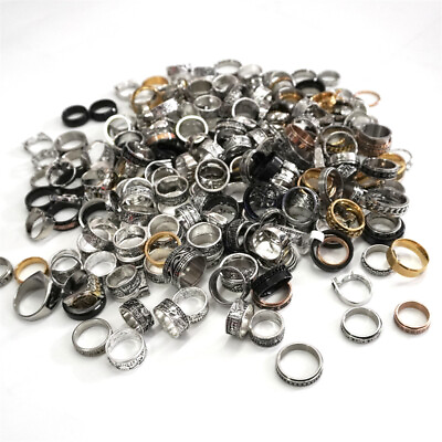 #ad Wholesale Lot 100pcs Mixed Ring Men#x27;s Women#x27;s Fashion Stainless Steel Band Rings $9.90