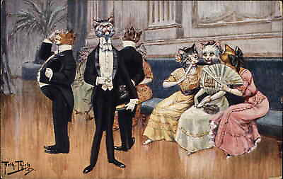 #ad Arthur Thiele Kitty Cats at Dance Ball Fantasy Anthropomorphic 1229 Postcard $24.99