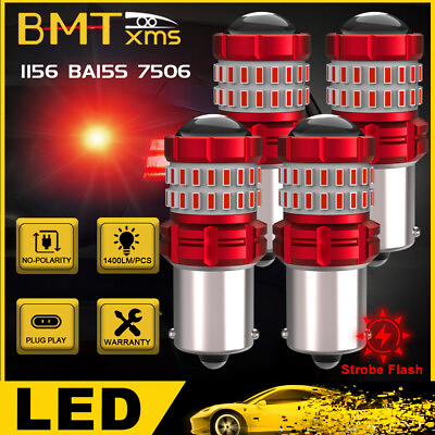#ad 4x 7506 1156 LED Flash Strobe Brake Stop Lights For Audi BMW VW Mercedes Pue Red $19.79