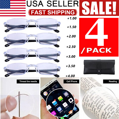 #ad 4 PK Mens Unisex Blue Light Blocking Reading Glasses Rectangular Rimless Readers $8.15