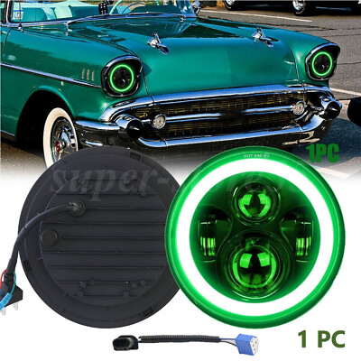 #ad 1PC DOT 7#x27;#x27; Round LED Headlight Hi Lo Green DRL Halo For Chevy Bel Air 1953 1957 $31.99