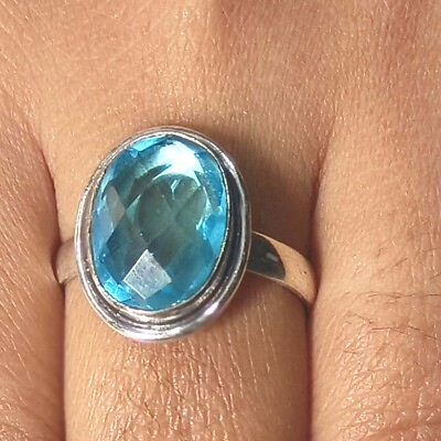 #ad Natural Blue Topaz 925 Sterling Silver Magnificent Oval Shape Gift Jeweller D37 $14.99