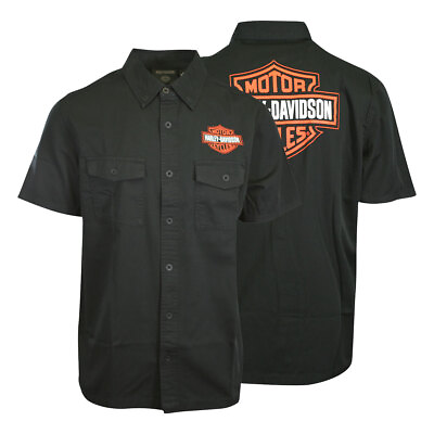 #ad Harley Davidson Men#x27;s Shirt Black Beauty Bar amp; Shield Short Sleeve S58 $48.00