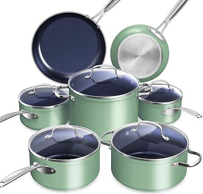 #ad Healthy Duralon Blue Ceramic Nonstick Cookware Set Diamond Infused Scratch R... $248.56