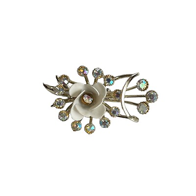 #ad Vintage Rhinestone Floral Metal Brooch Pin Pretty Estate Find $24.99