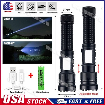 #ad LED Flashlight Tactical Light Super Bright Zoom Torch 1000000LM USB Rechargeable $11.55