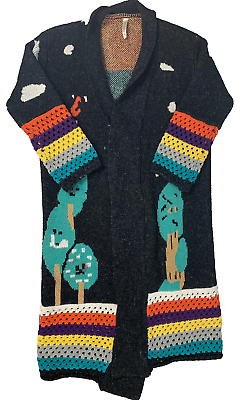 #ad Women’s Pinklicious Boho Multicolor Open Cardigan Sweater Crotchet Size Small $29.99