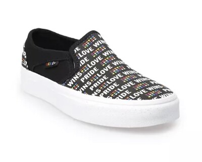 #ad New Womens Vans Shoes Canvas Asher Slip On Size 10 PRIDE Rainbow Glitter Sparkle $55.99