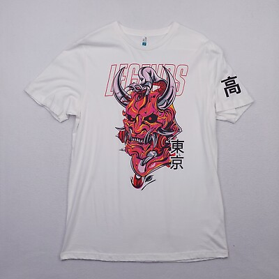 #ad Legends Shirt Mens Large White Red Oni Demon Devil Mask Japanese Samurai Death $19.99