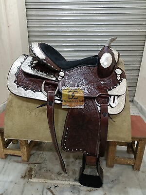 #ad western Leather Show saddle with silver corner and conchos all size $456.10