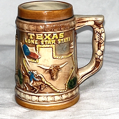 #ad Texas Mug Lone Star State Souvenir Vintage Glazed Ceramic Placo Japan $12.99