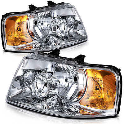 #ad Left Right Pair Headlights Assembly For Ford Expedition 2003 2006 Chrome Housing $85.89