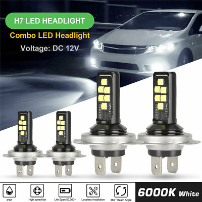 #ad 4x H7H7 Combo LED Headlight Bulbs Kit 240W 52000LM High Low Beam 6000K $9.89