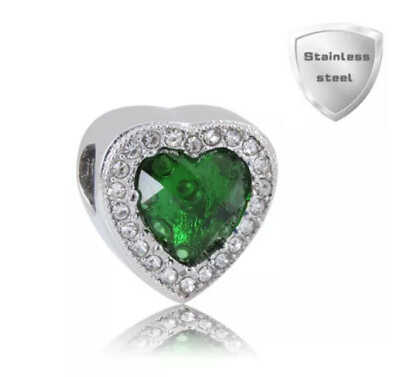 #ad Stainless European Charm Bead CZ Radiant Heart Green fits all Bracelets Jewelry $10.99