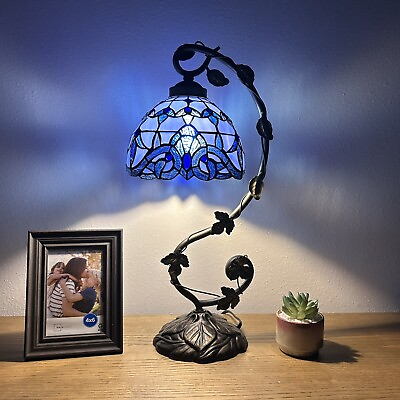 #ad Tiffany Style Table Lamp Baroque Style Lavender Blue Stained Glass 21quot;H $113.99