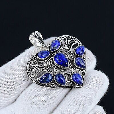 #ad Lapis Lazuli Natural Gemstone Handmade 925 Sterling Silver Pendant For Gifts $16.99