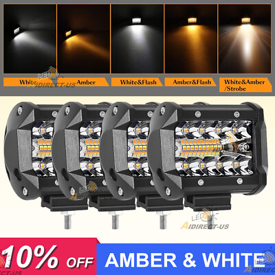 4x 4 Inch LED Work Cube Light Bar Pod White amp; Amber Strobe Lamp for Pickup SUV $37.99