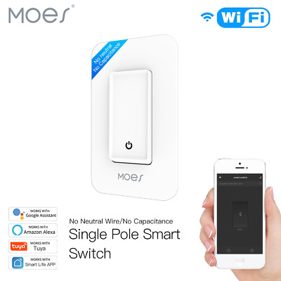 MOES WiFi Smart Light Switch No Neutral Wire Required No Capacitor Alexa Google $29.99