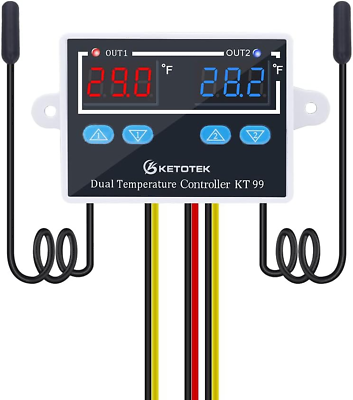 #ad Digital Dual Temperature Controller 120V Fahrenheit Thermostat 10A with 2 1.5M W $38.99