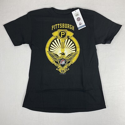 #ad PITTSBURGH PIRATES MEDIUM BLACK T Shirt 100% Recycled Material MADE IN USA NWT $19.95