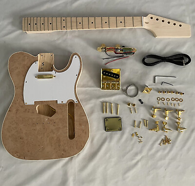 #ad Factory Finish Unfinished DIY Tree Burl Top Electric Guitar Maple Neck Gold Part $219.97