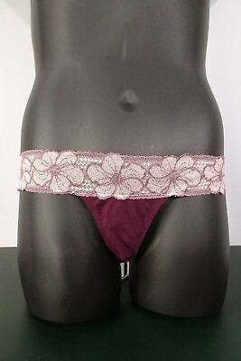 #ad Vtg Victoria#x27;s Secret Pink Collection Maroon amp; Pink Lace Thong Panties Size M $19.99