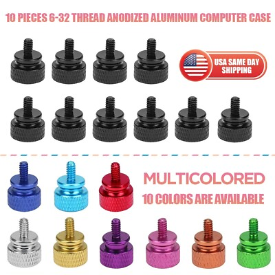 #ad 10pcs Computer PC Case Fully Threaded Knurled Thumb Screws 6# 32 Multicolored $9.99