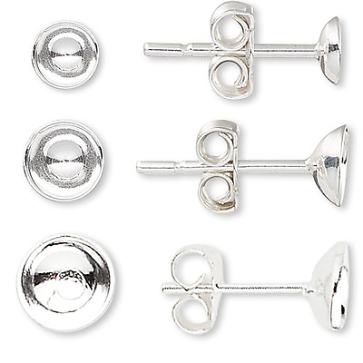 #ad Pair Sterling Silver Stud Post Round Cup Earring Findings for Beads amp; Cabochons $5.33