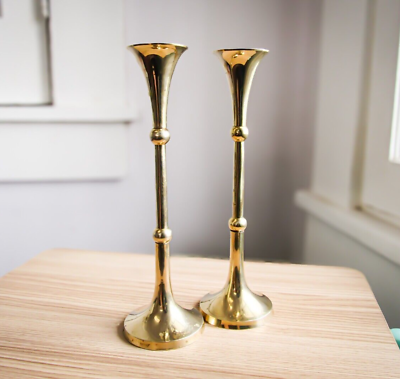 #ad Two Brass Candleholders Vintage Tapered Candle Holders 9 Inches High $22.00