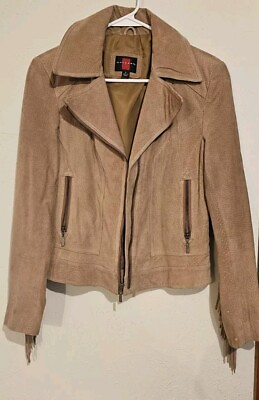 #ad Womens Gallery Genuine Leather Coat Size Small with Fringe Pre Owned $39.99