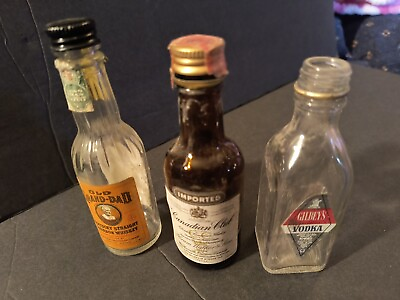 #ad Antique Alcohol Bottle Mini Whiskey Glass 1940 1960 Liquor Tax Stamp 3pcs EMPTY $9.95