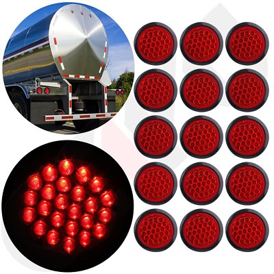 15x Red Stop Turn Tail Brake 4quot; Round Lights for Kenworth Peterbilt Rubber 24LED $50.40