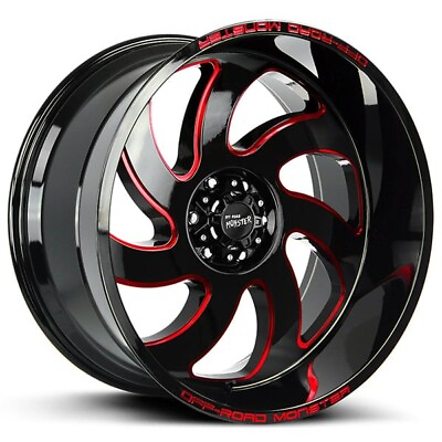 24quot; Off Road Monster Wheels M07 Gloss Black Candy Red Milled Rims 4pcs $2189.00