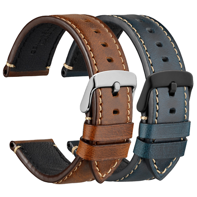 #ad WOCCI Premium Saddle Style Watch Band18mm 20mm 22mm 24mm Vintage Leather Strap $21.99