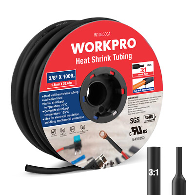 #ad WORKPRO 100 FT 3 8quot; Heat Shrink Tubing 3:1 Ratio Dual Wall Adhesive Lined Tubing $39.99