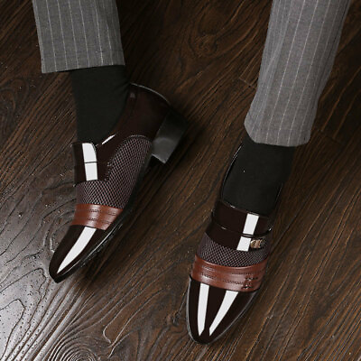 #ad Men Slip On Formal Shoes Business Pointed Toe Patent Leather Trendy Loafer Shoes $26.57