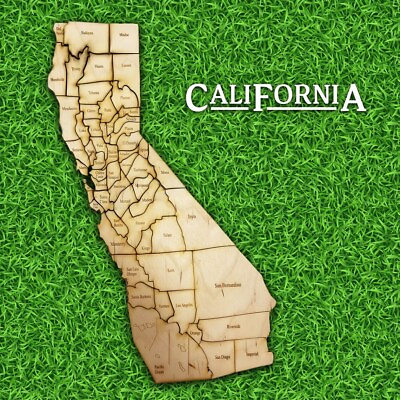 #ad California State Map Wooden Jigsaw Puzzle Laser Cut County Borders 18quot; x 15quot; $39.96