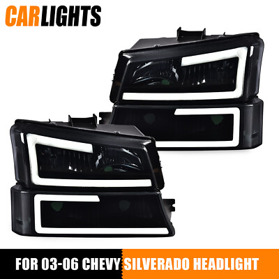 #ad Smoke Headlights Bumper Lamps Fit For 03 07 Chevy Silverado Avalanche w LED DRL $87.99