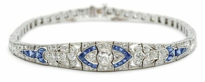 #ad 5Ct Round Vintage Art Deco Lab Created White amp; Blue Diamond Bracelet 925 Silver $179.99