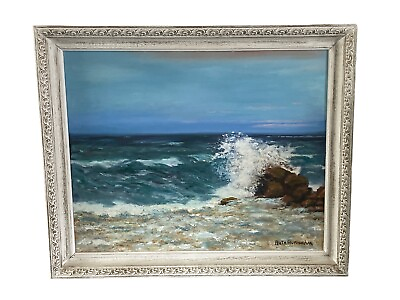 #ad MCM Original Oil on Canvas Painting Ocean Waves Seascape Nautical Ruth Burnham $195.00
