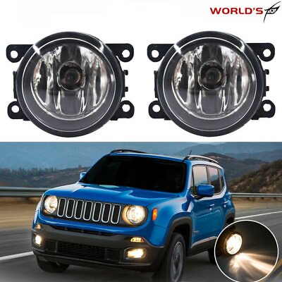 #ad Pair Clear Lens Fog Light Driving Lamp w Light Bulbs For 2015 2018 Jeep Renegade $15.47