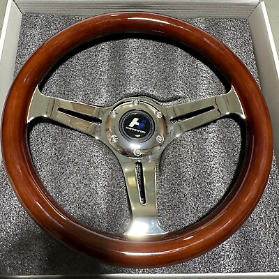 #ad Hiwowsport 13quot; Universal 1.75quot; Wood Grain Chromed Spoke Steering Wheel 330mm $64.99