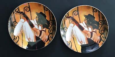 #ad Salsa Trish Biddle Art Plates Set Of 2 Couple Dancing Heritage By Jay $36.00