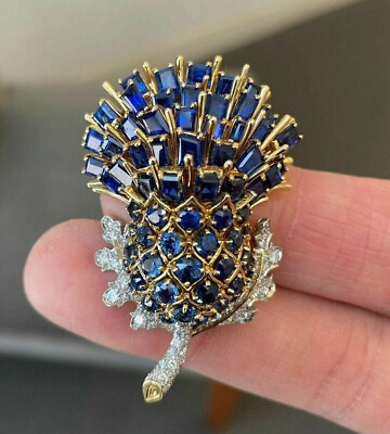 #ad Thistle Royal Vintage Style Yellow Plated With Blue White Stone Stud In Silver $529.00