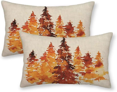 #ad Fall Pillow Covers 12 X 20 Inch Set of 2 Nature Themed Burnt Orange Tree Thr... $22.99