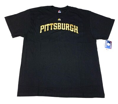 #ad Pittsburgh Pirates Majestic Unisex Adult T Shirt Black Crew Cotton Tee XL New $21.95