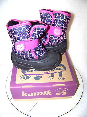 #ad Kamik Snowbug2 Faux Fur Lined Snow Boots Youth Girls Size 8 Navy amp; Magenta $12.99