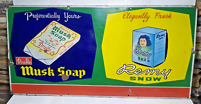 #ad Old Vintage Original Musk Soap Remy Snow Porcelain Enamel Sign Board Collectible $1023.50